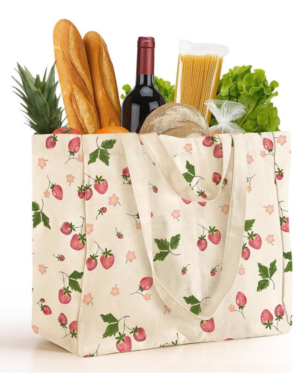 Extra Large Reusable Canvas Grocery Tote Bag - 6 Pockets, Shoulder Strap
